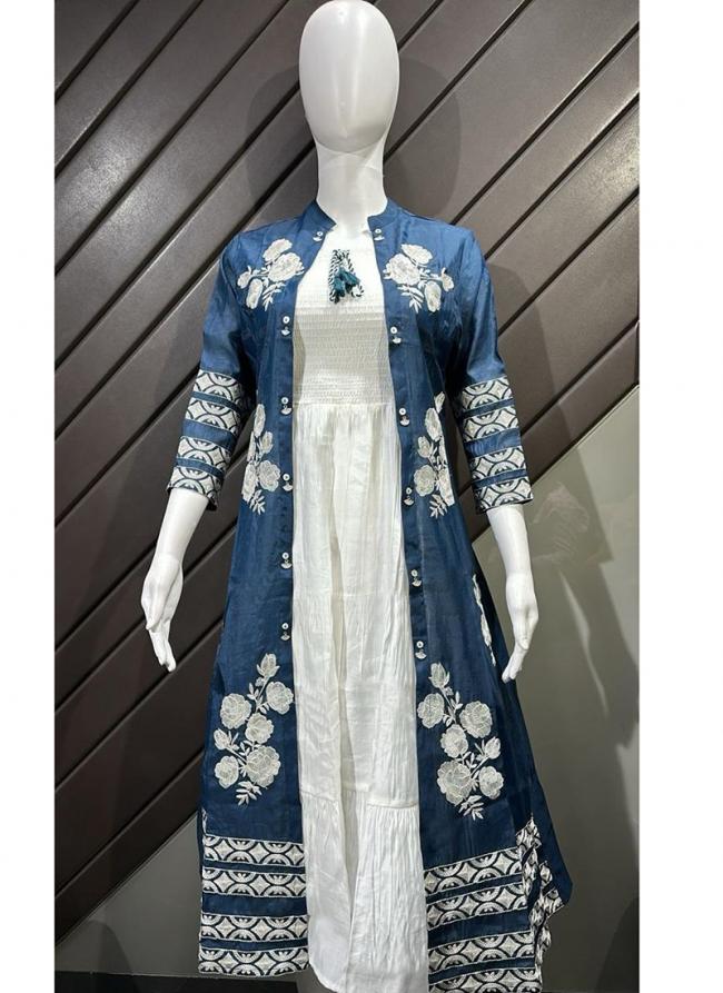 Roman Cotton Morpeach Traditional Wear Thread Work Readymade Gown